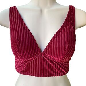 VS PINK burgundy maroon dark red striped velvet bralette top size M 80B